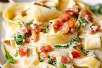 Rich Pappardelle Carbonara with Peppery Arugula