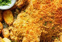 Crispy Breadcrumb Spatchcock Chicken with Roasted Potatoes