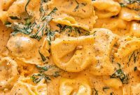 Velvety Tomato Cream Tortelloni with Fresh Spinach
