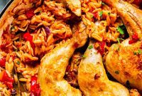 Greek Chicken and Orzo Skillet Dinner