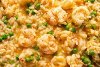 Creamy Shrimp Risotto with Bursting Tomatoes and Sweet Peas