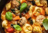 Hearty Chicken Meatball and Tortellini Soup
