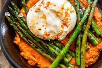 Grilled Asparagus, Creamy Burrata, Zesty Romesco