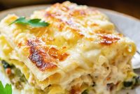 Cozy White Chicken Lasagna with Braised Greens