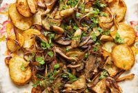 Golden Oven Baked Potatoes with Caramelized Mushrooms and Onions
