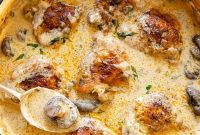 Braised Chicken with Tangy Mushroom Cream