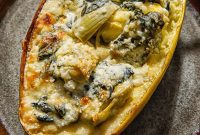 Savory Spinach Artichoke Stuffed Spaghetti Squash
