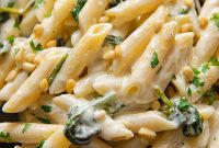 Goat Cheese and Spinach Pasta with Toasted Pine Nuts
