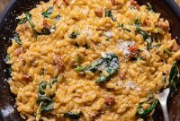 Creamy Chorizo and Spinach Orzo Bake