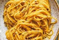 Golden Squash Pasta with Pistachio Crunch