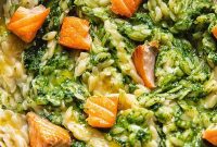 Salmon Orzo with Vibrant Tuscan Kale Pesto