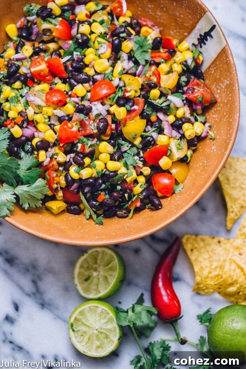 Black Bean, Corn and Tomato Salsa in Brown Bowl