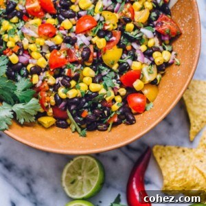 Black Bean, Corn and Tomato Salsa in Brown Bowl
