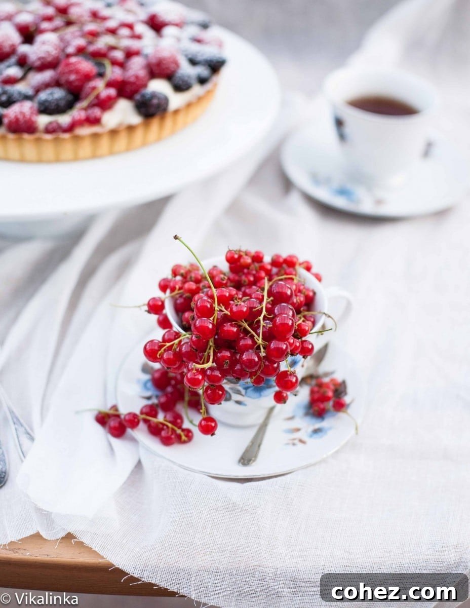 Sweet Summer Berry Bliss 3 Close-up of cranberries and a tea cup with baked goods in the background, hinting at comforting summer treats.