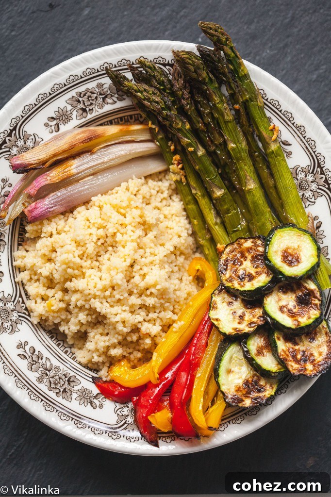 Top down view of the couscous bowl before dressing