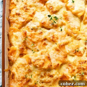 butternut squash dauphinoise in a pan from the top down