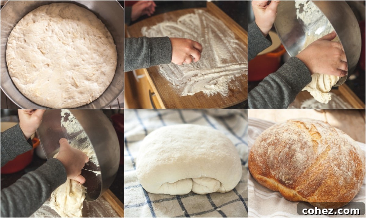 Step-by-Step No-Knead Farmhouse Bread Making Process