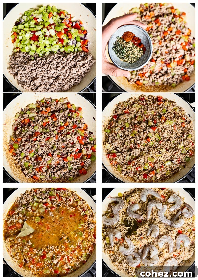 Six process shots showing how to assemble the dish