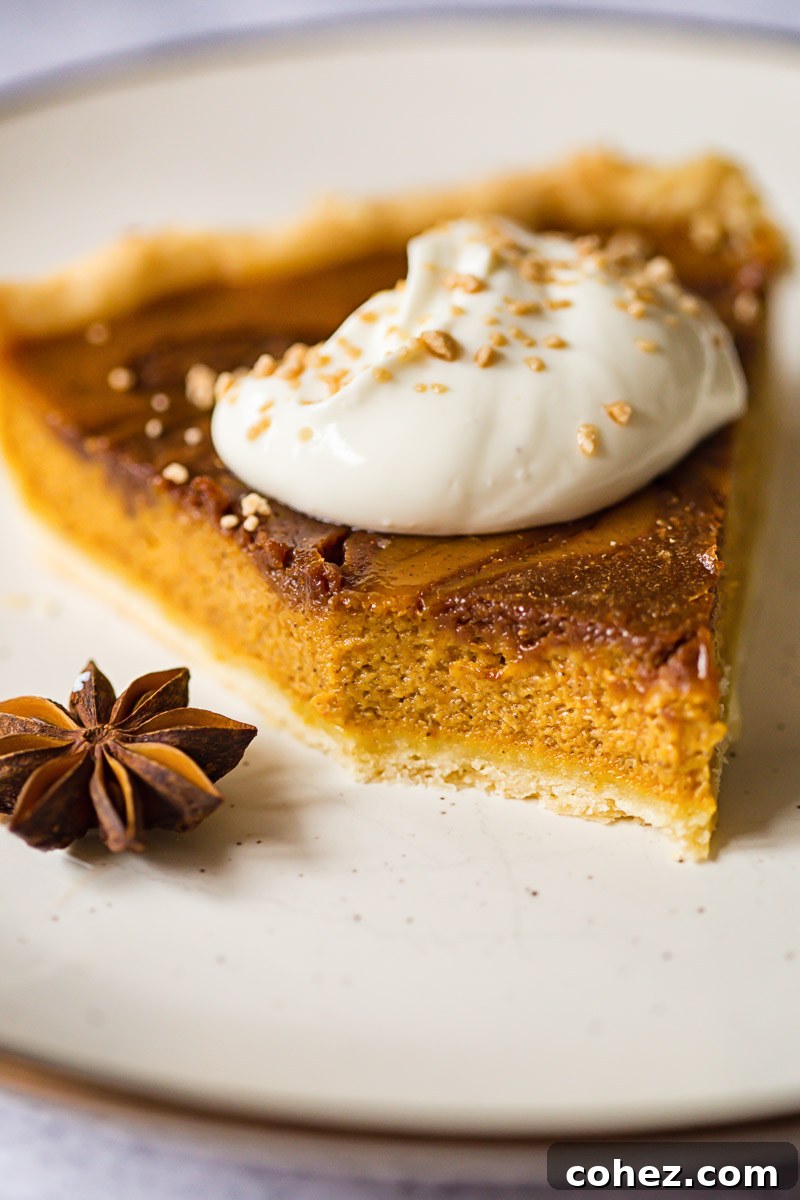 Chocolate Swirl Pumpkin Bliss 5 A delectable slice of chocolate swirl pumpkin pie, elegantly presented with a generous dollop of whipped cream and a sprinkle of glistening maple sugar.
