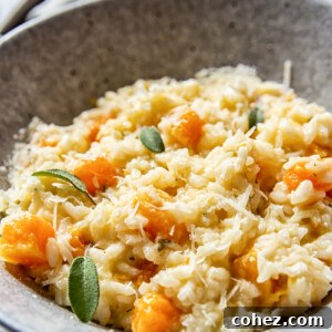 Close up of Butternut Squash Risotto in a bowl