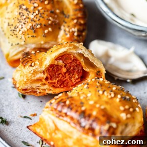 Close up of chorizo rolls with one opened up