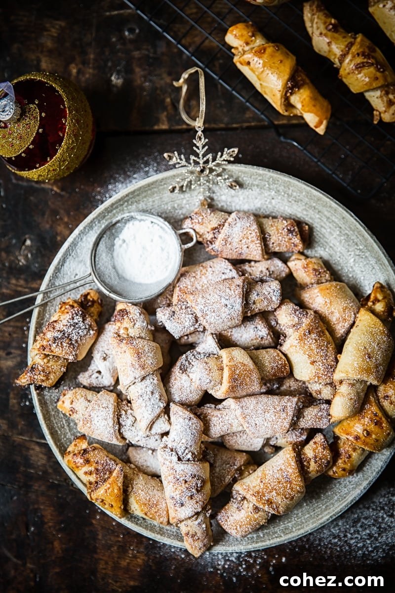 Platter of finished Honey, Cinnamon and Walnut Rugelach, ready for serving
