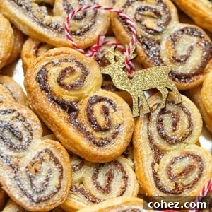 A close up view of palmiers piled together