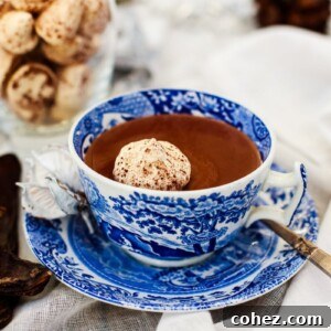 side shot of Italian Hot Chocolate with Floating Meringue Kiss