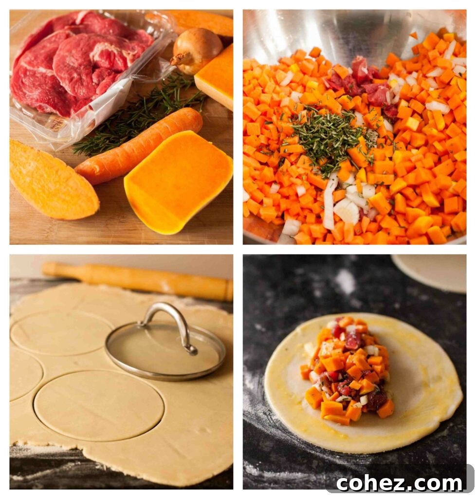 Cornish Comfort Steak and Sweet Potato Pasty 3 Step-by-step process images for making Cornish pasties