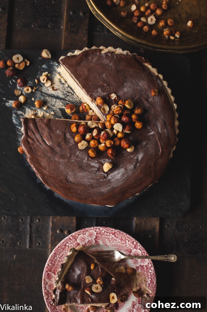 Spiced Autumn Mississippi Mud Pie 3 Top-down view of the Autumn Mississippi Mud Pie with a slice removed, revealing the creamy ice cream and rich chocolate layers.