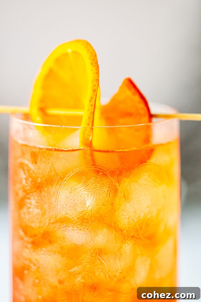 Negroni Sparkle 3 Close up of top of glass showing garnish