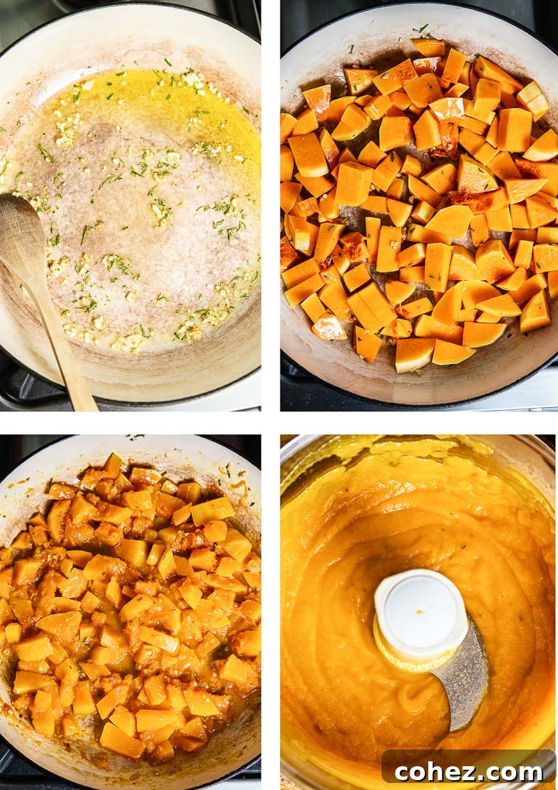 Golden Butternut Gnocchi Bliss 3 four process shots showing how to make the sauce