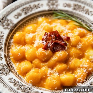 Golden Butternut Gnocchi Bliss 5 close up of butternut squash gnocchi in a bowl
