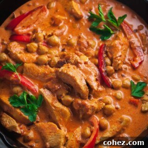 chicken chickpea paprikash in cast iron pan