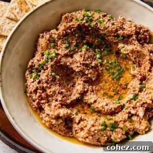close up of tapenade in a grey bowl