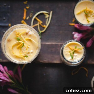 top down view of lemon posset of dark background