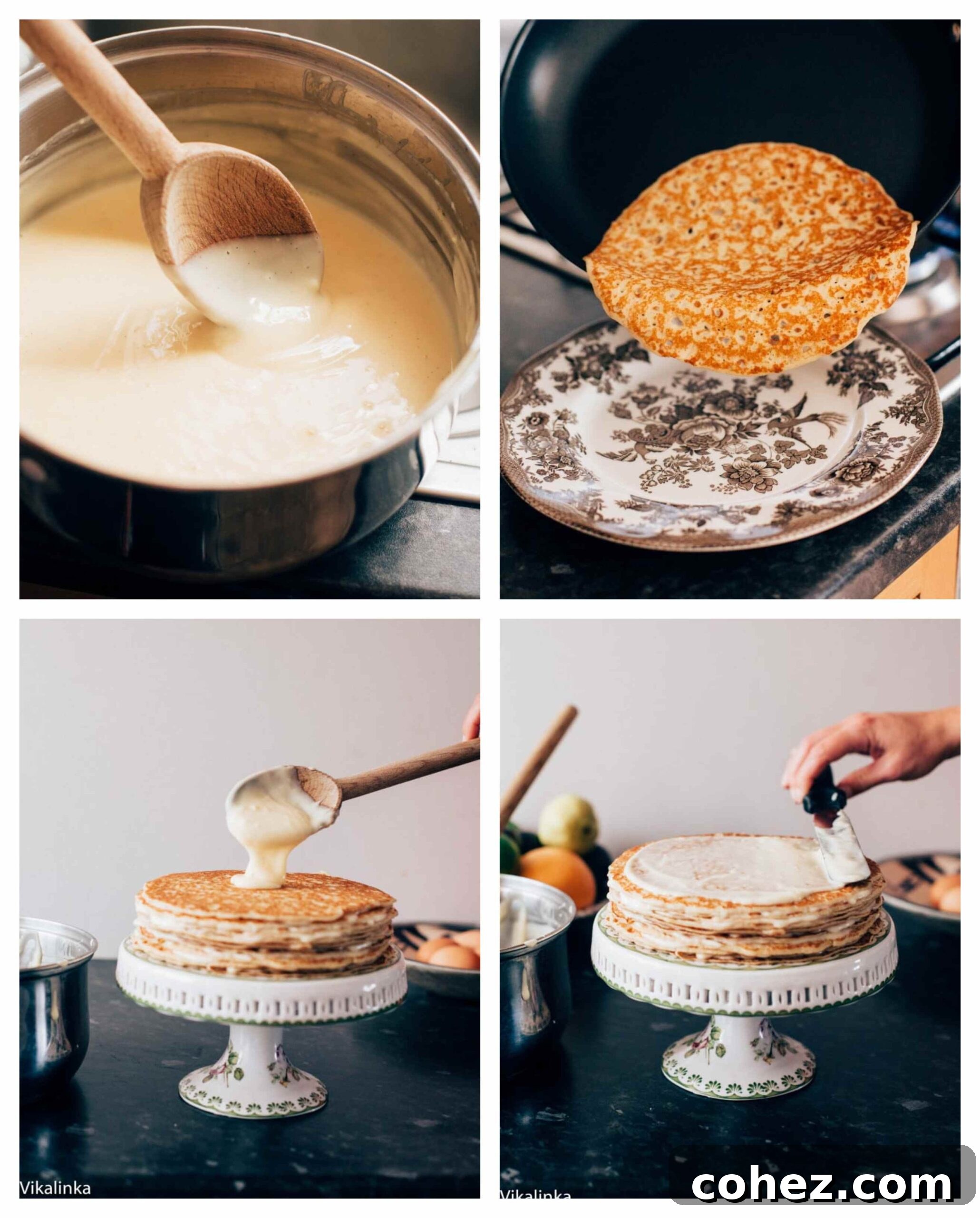 custard crepe cake process images