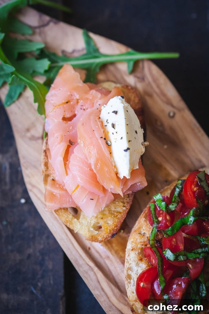 crostini topped with smoked salmon and creme fraiche