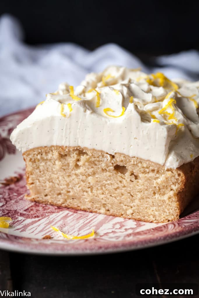 Side view of cake showing inside crumb