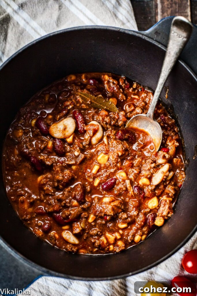 Authentic Lone Star Chili 2 top down view of chili in a pot