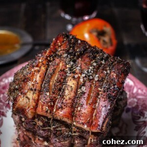 Cooked pork roast on a serving platter