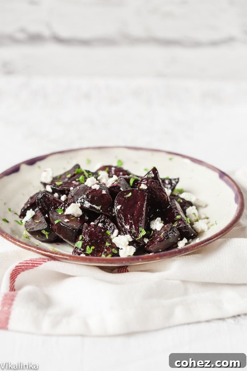 Vibrant red beetroot pieces beautifully arranged on a plate, ready to be glazed, hinting at the delicious balsamic beets dish.