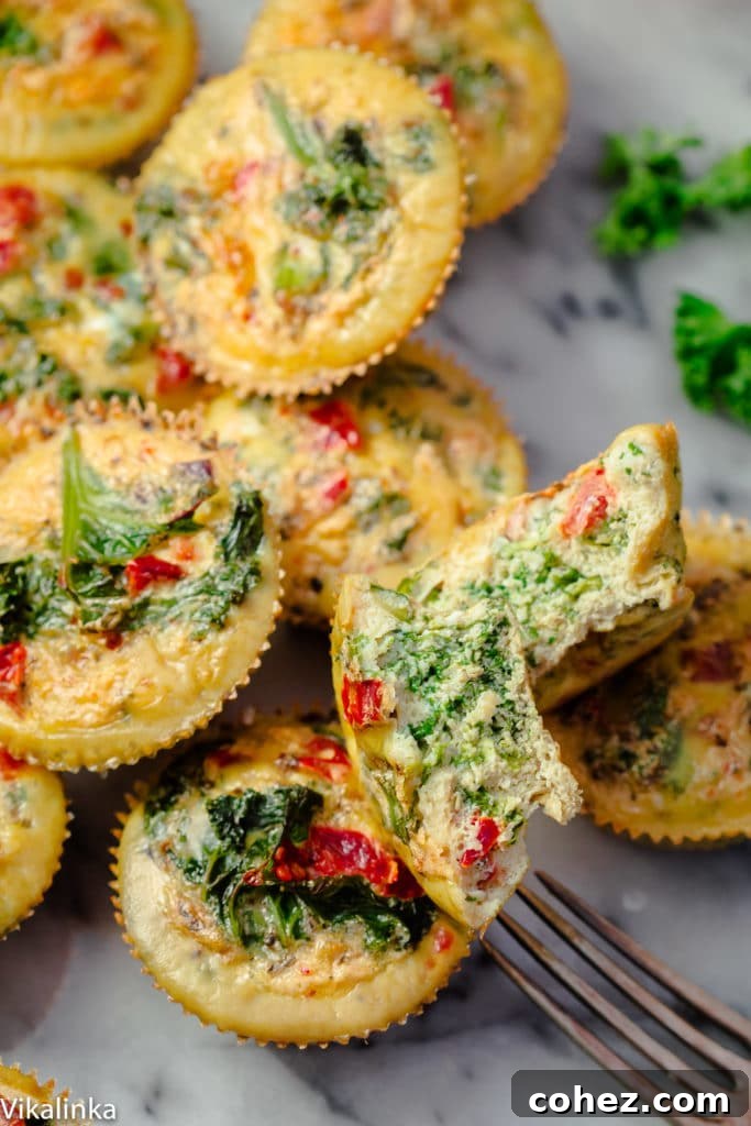 Opened frittata held by a fork