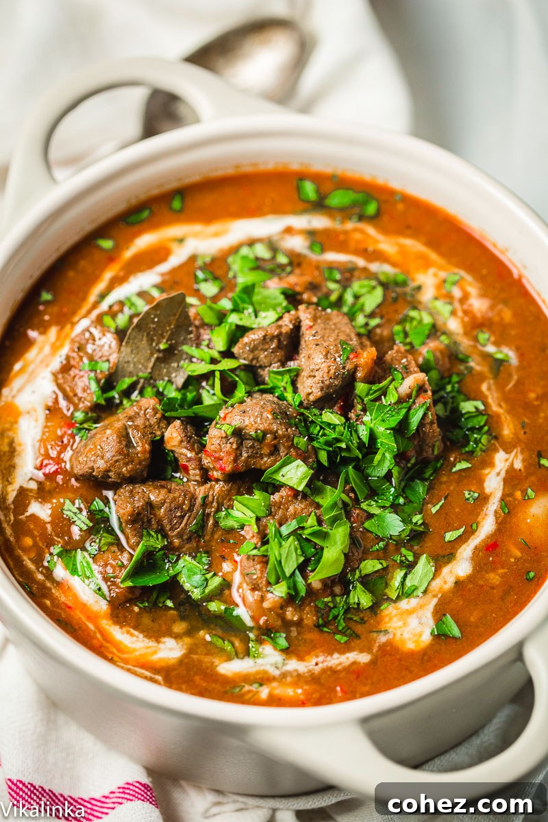 Top-down view of beef stew generously sprinkled with chopped parsley