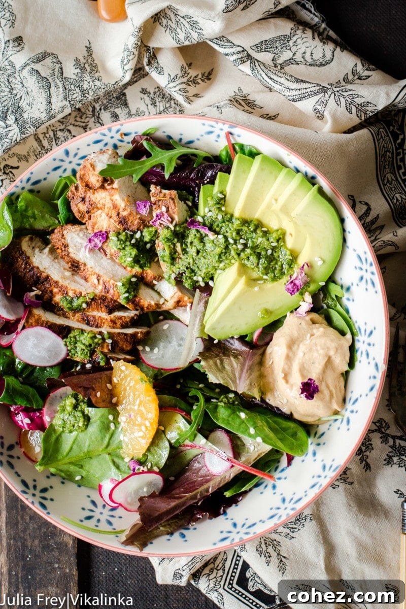 Top down shot of Middle Eastern Salad Bowl beautifully arranged