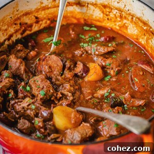 beef stew in orange pot