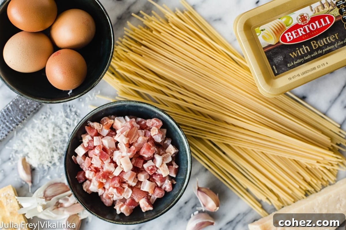 Effortless Cream-Free Carbonara Sauce 5 Ingredients on a table