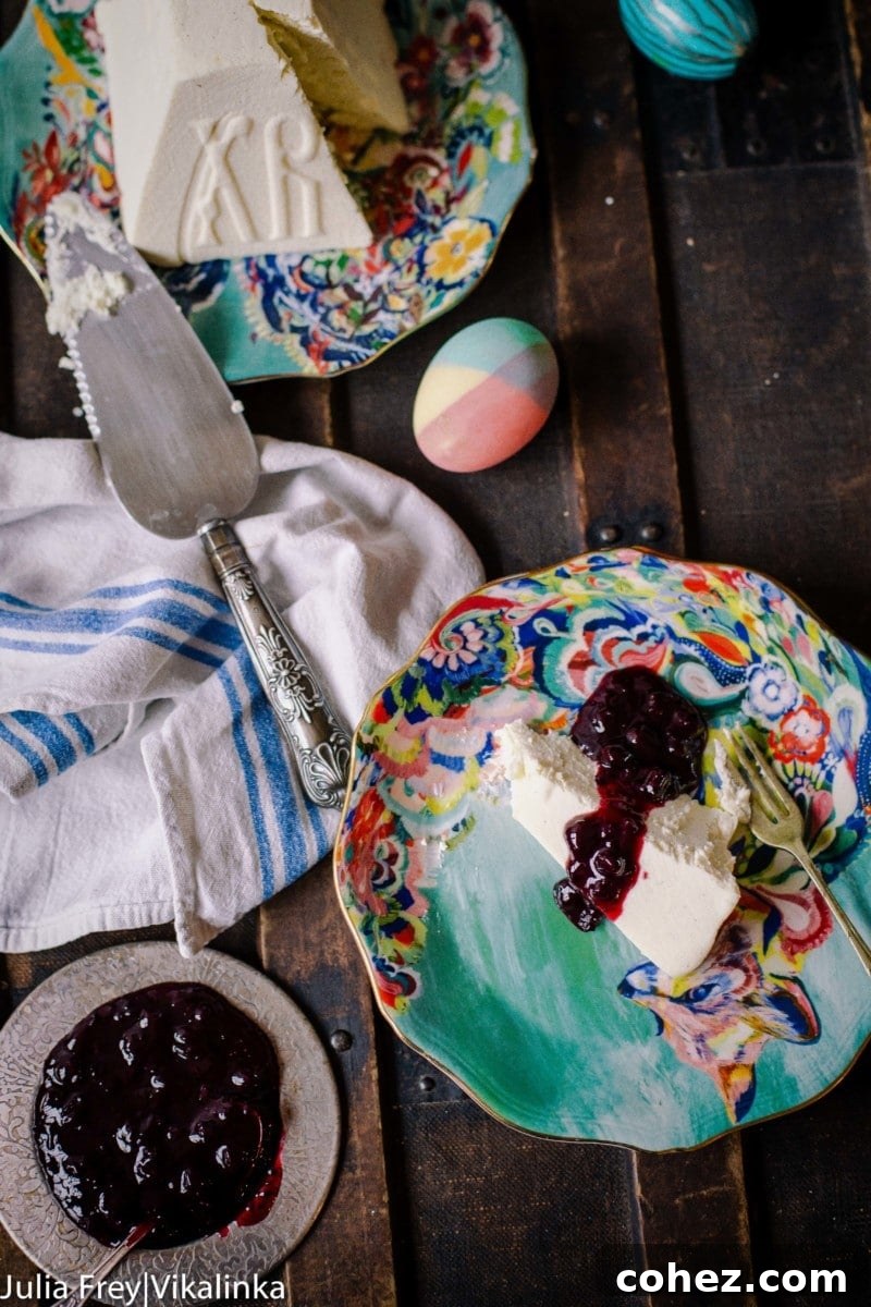 Sweet and creamy vanilla cheese pudding traditionally eaten during Russian Orthodox Easter.