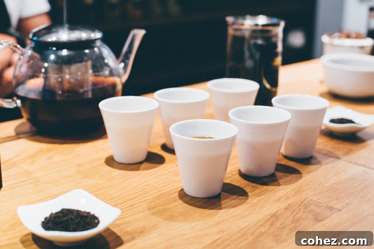 Assorted tea samples laid out for tasting