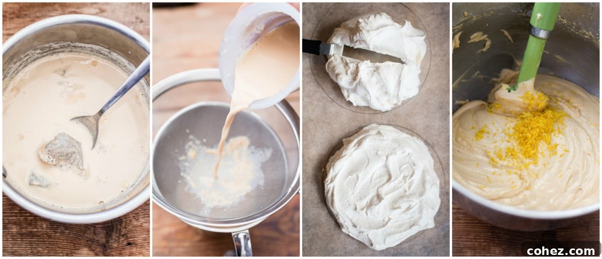 Process shots demonstrating the careful mixing of ingredients for the perfect meringue.